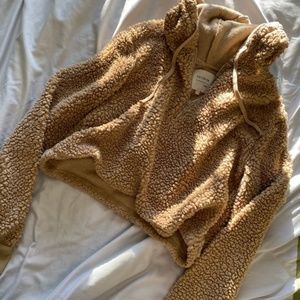 Cotton On Tan Cropped Teddy Sweater w/ 1/4 Zip